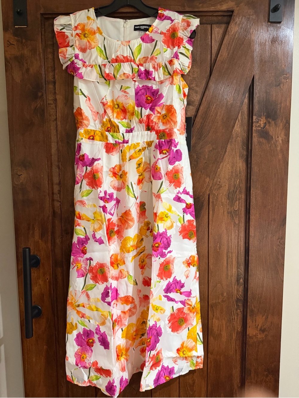 Karl Lagerfeld Paris Floral Flutter-Sleeve Midi-Dress - Picture 4 of 5